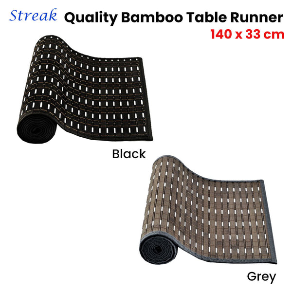 Streak Bamboo Table Runner 140 X 33Cm Grey Brown Silver Table Runners