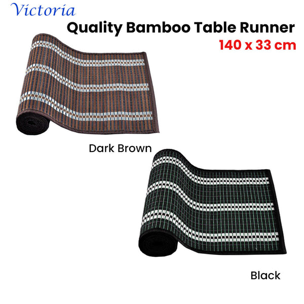 Victoria Bamboo Table Runner 140 X 33Cm Dark Brown Silver Table Runners
