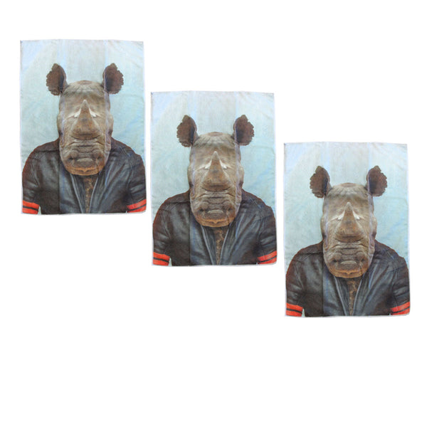 Set Of 3 Zoo Portraits Microfiber Tea Towels Rhino 67 X 45 Cm Tea Towels & Dishcloths