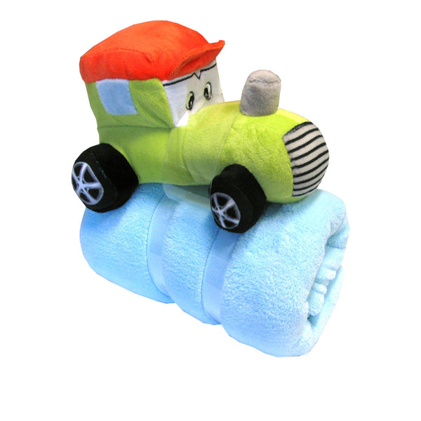 Baby Blue Blanket With Toy Tractor Blankets & Throws