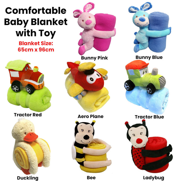 Baby Red Blanket With Toy Tractor Blankets & Throws