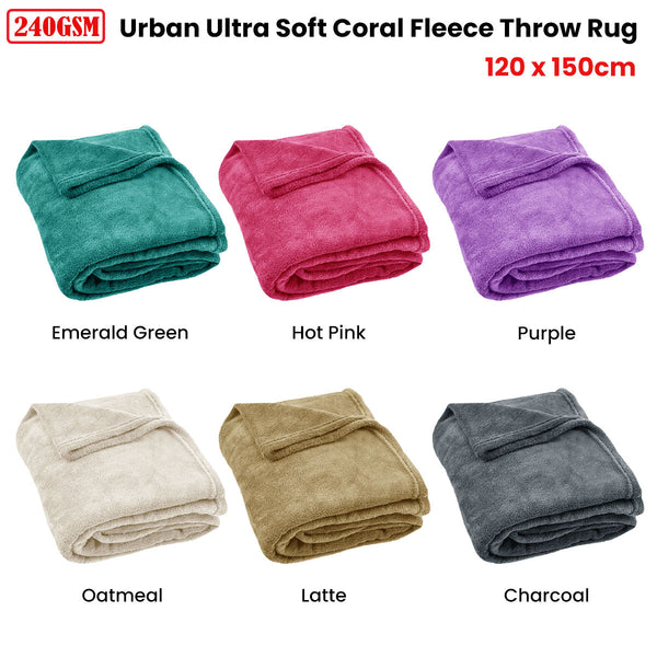 240Gsm Urban Ultra Soft Coral Fleece Throw Rug 120 X 150Cm Emerald Green Throws & Afghans