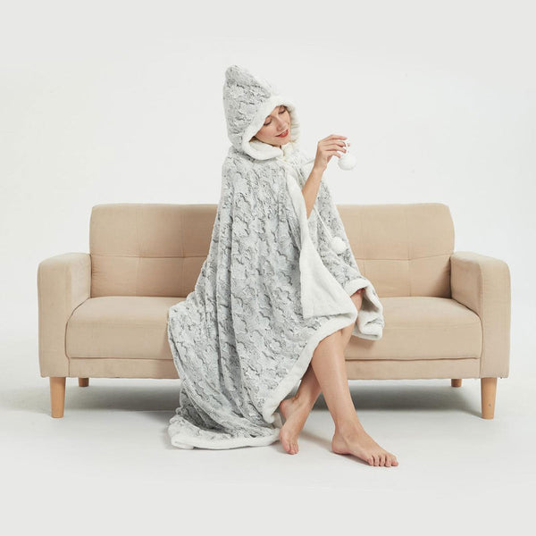 Ramesses Faux Fur Hooded Robe Grey Blankets