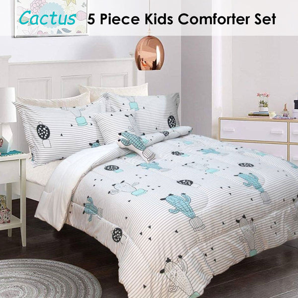 Ramesses 5 Piece Kids Comforter Set Cactus Single Single Bed Comforters