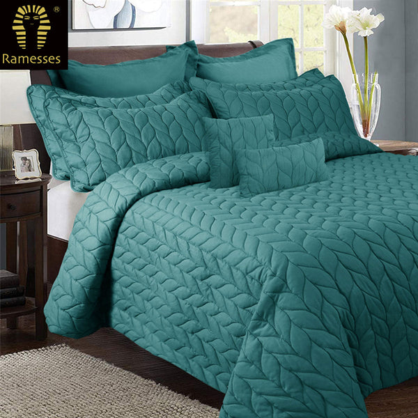 Ramesses 9 Pieces Ultrasonic Comforter Set Queen Teal Comforter Sets Queen