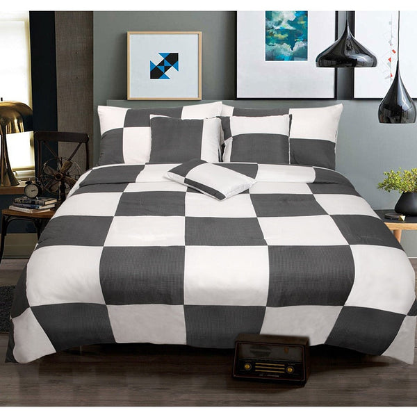 Shangri La 6 Piece Comforter Set Check Charcoal Queen By Comforter Sets Queen