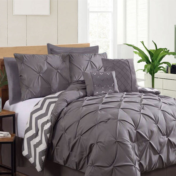 Ramesses 7 Piece Pinch Pleat Comforter Set Charcoal King King Comforter Sets