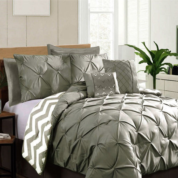 Ramesses 7 Piece Pinch Pleat Comforter Set Grey King Comforter Sets