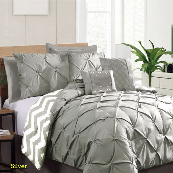 Ramesses 7 Piece Pinch Pleat Comforter Set Silver Queen Comforter Sets Queen