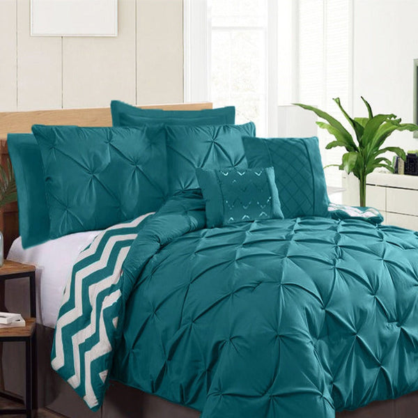 Ramesses 7 Piece Pinch Pleat Comforter Set Teal Queen Comforter Sets Queen