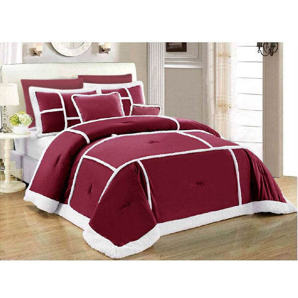 Ramesses 7 Piece Soho Sherpa Comforter Set Burgundy Queen Comforter Sets Queen