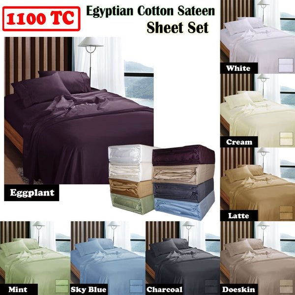 Ramesses 1100Tc Egyptian Cotton Sateen Sheet Set Eggplant Sheets