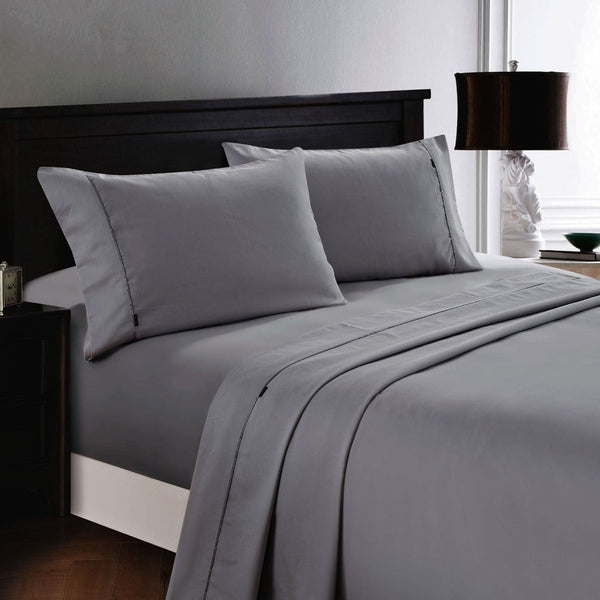 Sheets Deluxe Linen 1200Tc Cotton Rich Sheet Set Charcoal King Single