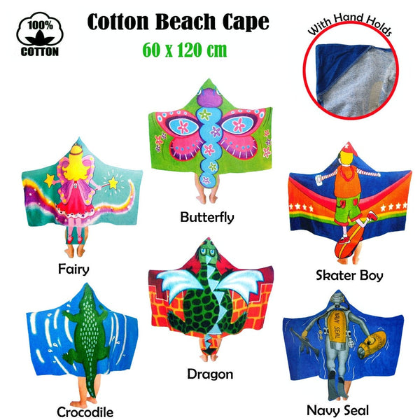 Kids Cotton Velour Beach Cape Dragon Towels & Washcloths