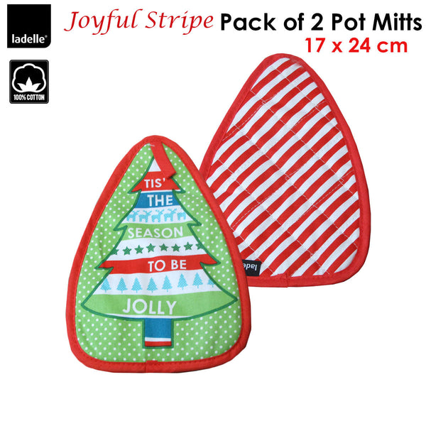 Ladelle Joyful Stripe Red Set Of 2 Pot Mitts 17 X 24 Cm