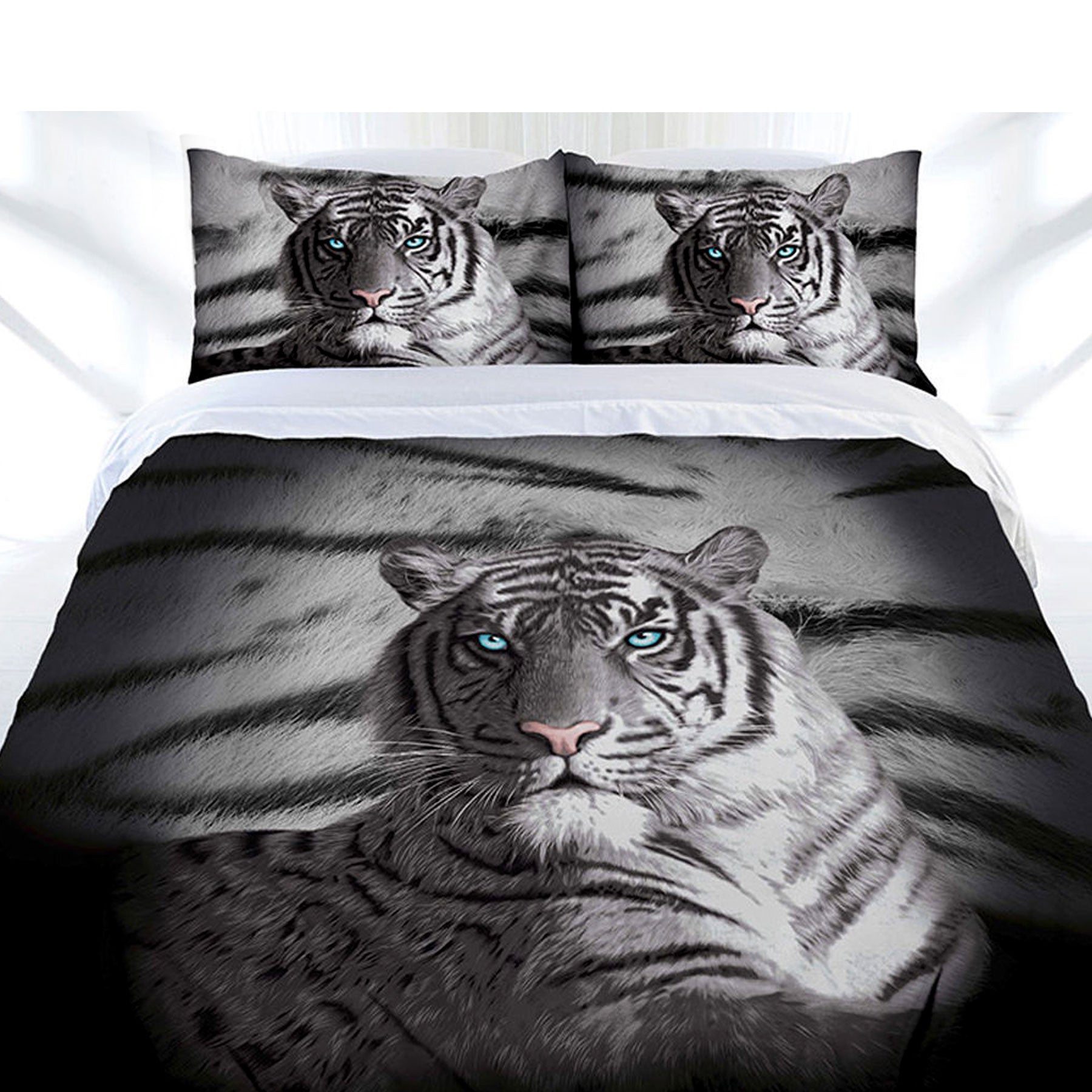 Just Home Blue Eyes Stripes Tiger Quilt Cover Set Queen Quilt Covers
