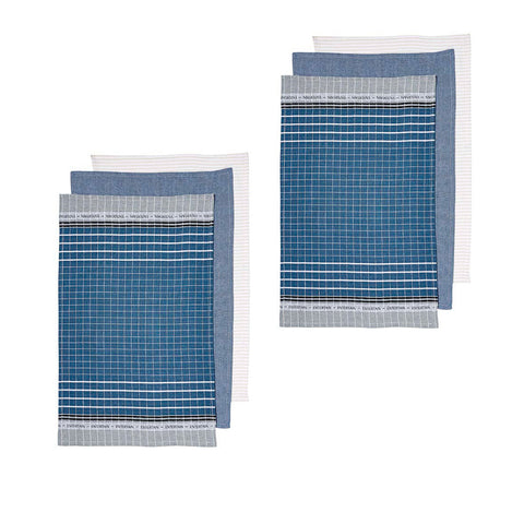 Ladelle Entertainer Set Of 6 Cotton Kitchen Towels Blue
