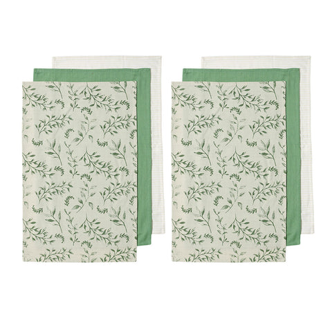 Ladelle Grown Ivy Set Of 6 Cotton Kitchen Towels Green