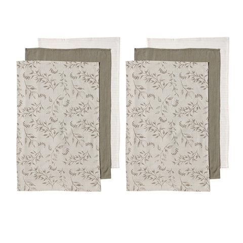 Ladelle Grown Ivy Set Of 6 Cotton Kitchen Towels Taupe