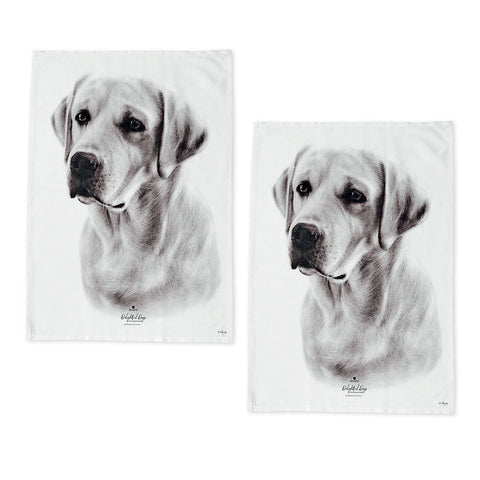Set Of 2 Delightful Dogs Cotton Kitchen Tea Towels 50 X 70 Cm Labrador Tea Towels & Dishcloths