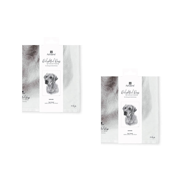 Set Of 2 Delightful Dogs Cotton Kitchen Tea Towels 50 X 70 Cm Labrador Tea Towels & Dishcloths