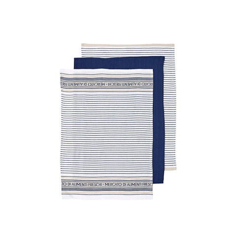 Ladelle Set Of 3 Professional Series Iii Cotton Kitchen Tea Towels Navy 50 X 70 Cm