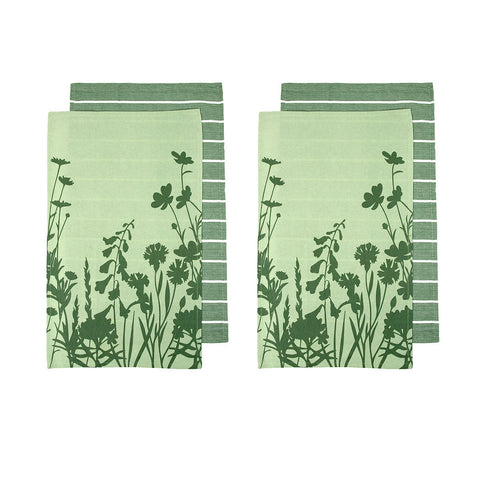 Ladelle Set Of 4 Sanctuary Floral Cotton Kitchen Tea Towels 50 X 70 Cm Green