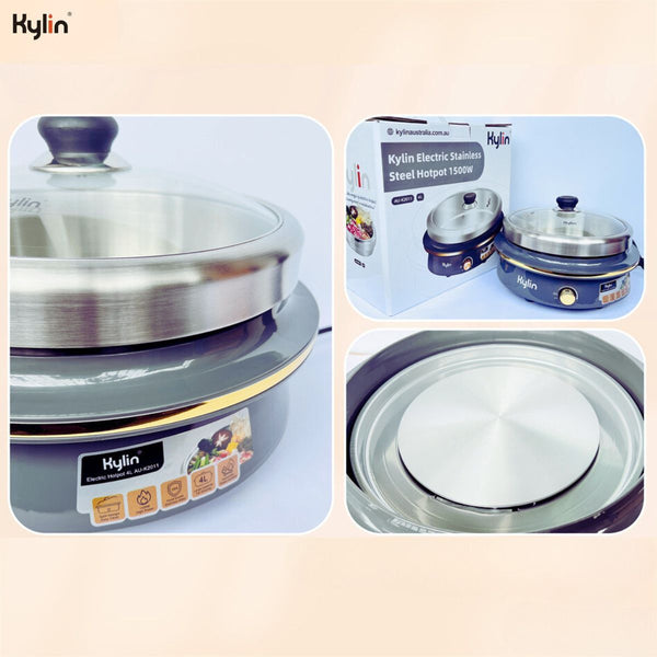 Kylin Electric 1500W Hotpot With Stainless Steel Inner Pot 4L Au K2011 Slow Cookers