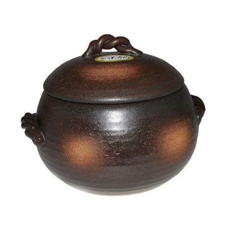 Japanese Yorozufuru-Sho Brown Donabe Chestnut 5# Rice Clay Pot Made In 2.4L