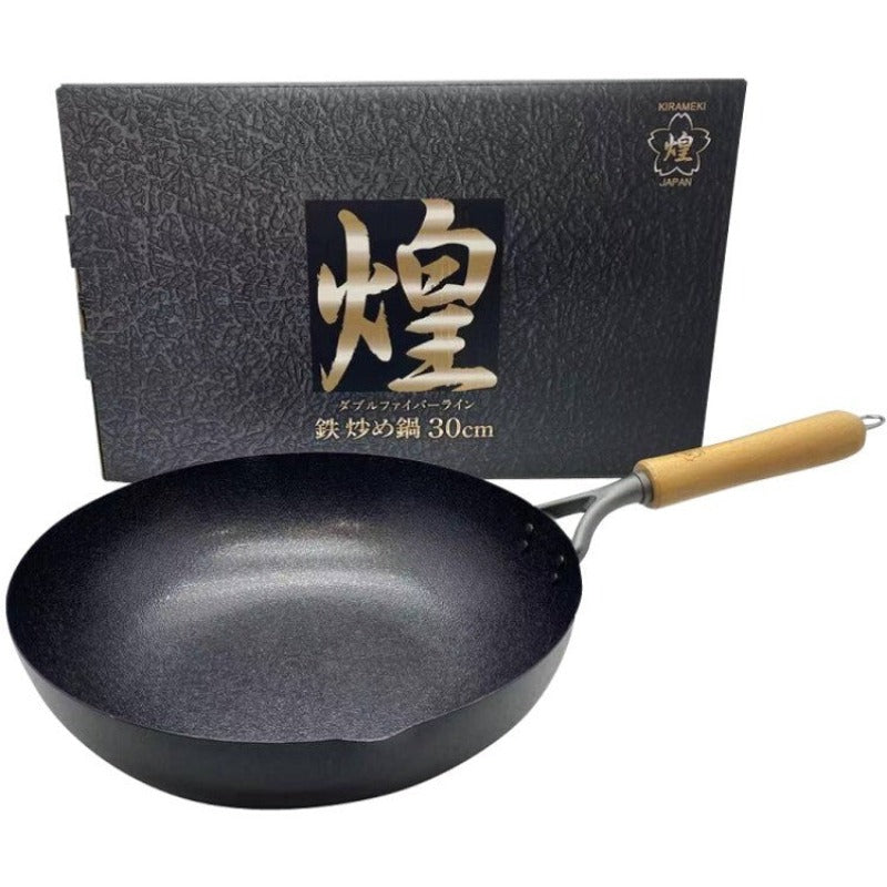 Kirameki Cast Iron Double Fiber Line Stir Fry Wok (Made In Japan) 30Cm Woks