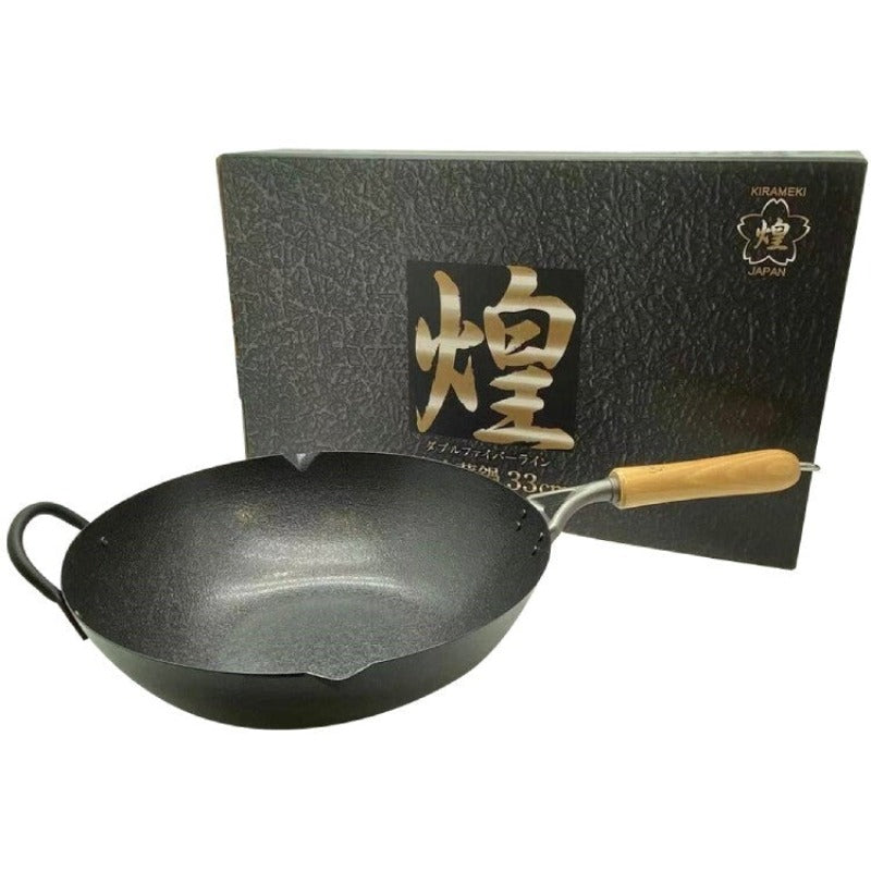 Kirameki Cast Iron Double Fiber Line Stir Fry Wok (Made In Japan) 33Cm Woks