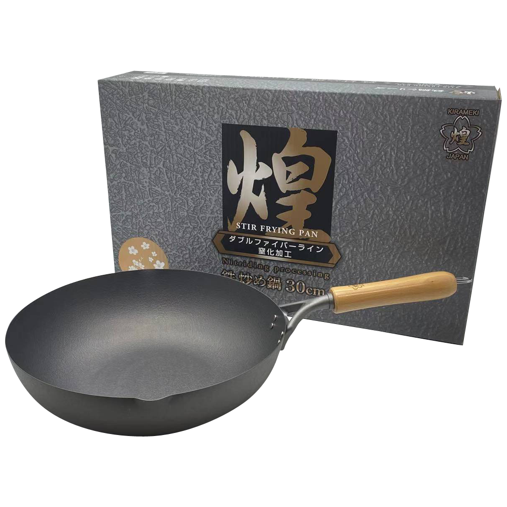 Kirameki Premium Cast Iron Nitriding Processing Stir-Fry Wok (Made In Japan) 30Cm