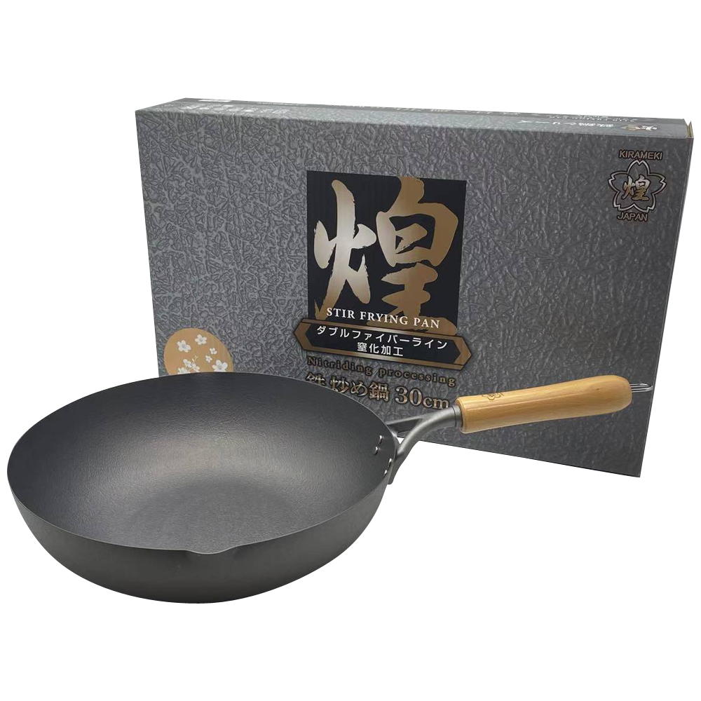 Kirameki Premium Cast Iron Nitriding Processing Stir Fry Wok (Made In Japan) 30Cm Woks