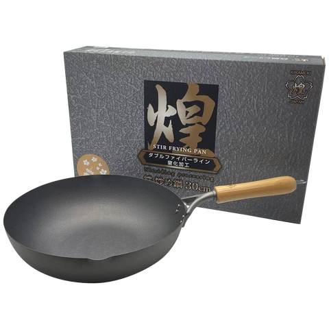 Kirameki Premium Cast Iron Nitriding Processing Stir Fry Wok (Made In Japan) 30Cm Woks