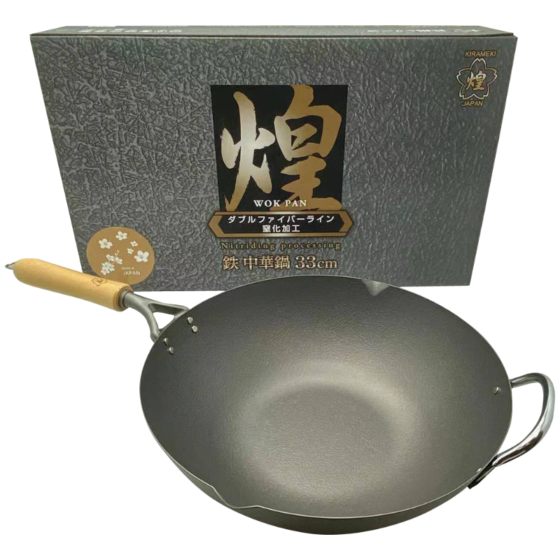 Kirameki Premium Cast Iron Nitriding Processing Stir Fry Wok (Made In Japan) 33Cm Woks