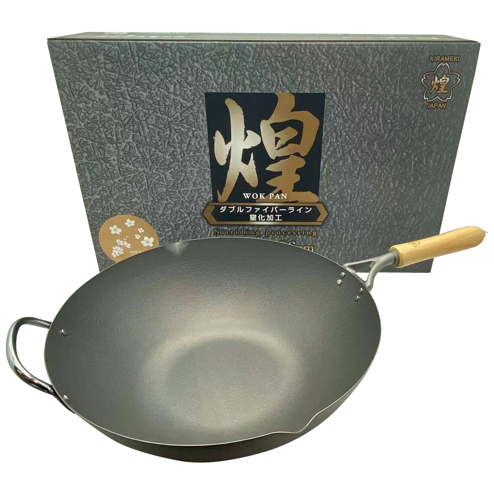 Kirameki Premium Cast Iron Nitriding Processing Stir Fry Wok (Made In Japan) 36Cm Woks