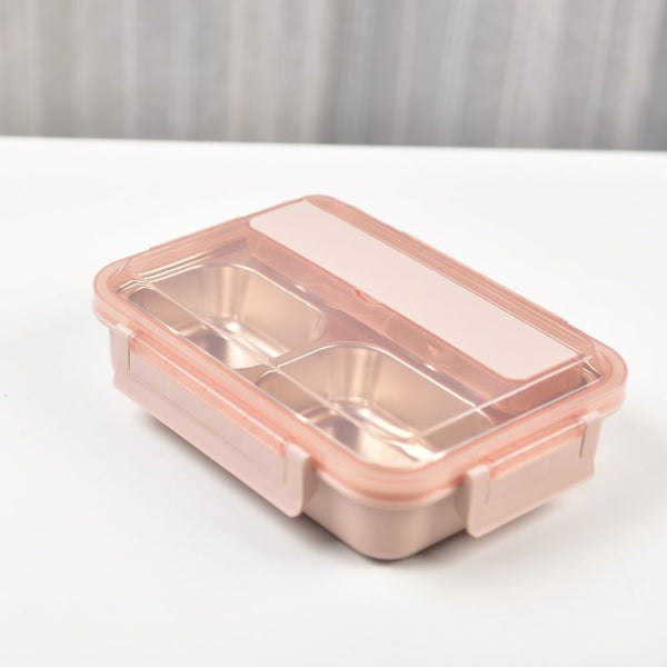 Kylin 304 Stainless Steel Divided Simple Lunch Box With A Cultery Set - Pink