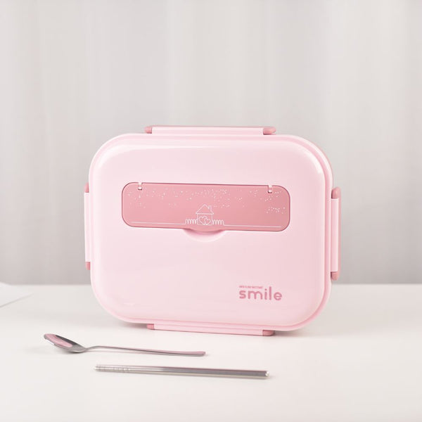 Kylin 304 Stainless Steel 5 Divided Smile Small Lunch Box With Soup Pot - Pink