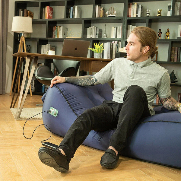 Giga Lounger Lazy Camping Air Bag Sofa Bed For Beach Sleeping Navy Blue Inflatable Mattresses & Airbeds