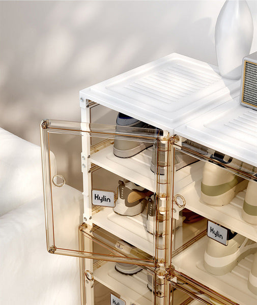 Kylin Cubes Storage Folding Shoe Box With 1 Column, 6 Grids, 3 Brown Door