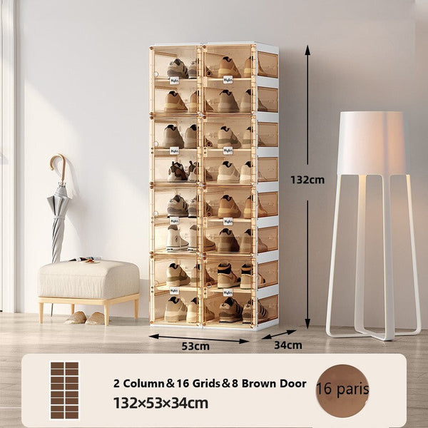 Kylin Cubes Storage Folding Shoe Box With 2 Column & 16 Grids 8 Brown Door