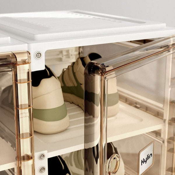 Kylin Cubes Storage Folding Shoe Cabinet With 2 Column & 7 Grids 4 Brown Door Shoe Cabinets