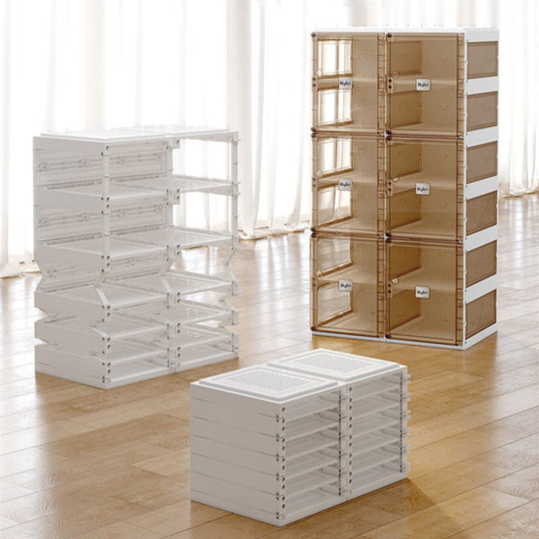 Kylin Cubes Storage Folding Shoe Cabinet With 2 Column & 7 Grids 4 Brown Door