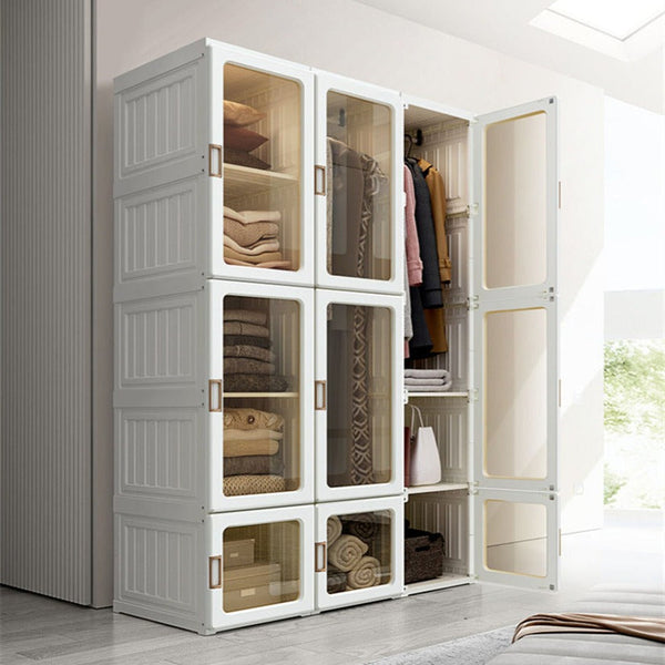 Kylin Cubes Storage Folding Cabinet Wardrobe With 8 Grids & 4 Doors 1 Hanger