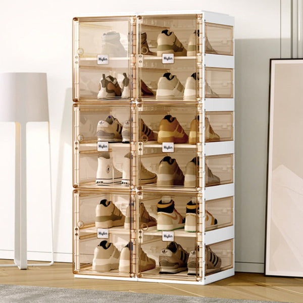 Kylin Cubes Storage Folding Shoe Box With 2 Column & 20 Grids 10 Brown Door