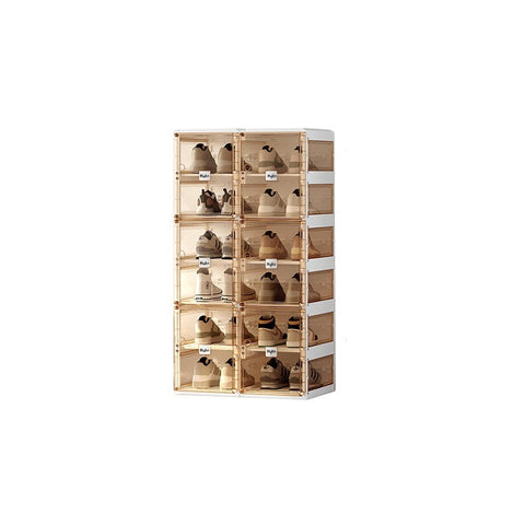 Kylin Cubes Storage Folding Shoe Box With 2 Column & 12 Grids 6 Brown Door