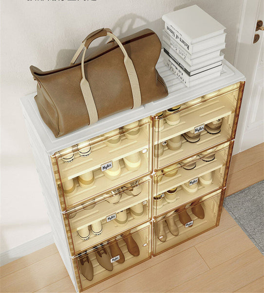 Kylin Cubes Storage Folding Shoe Cabinet With 1 Column & 5 Grids 3 Brown Door