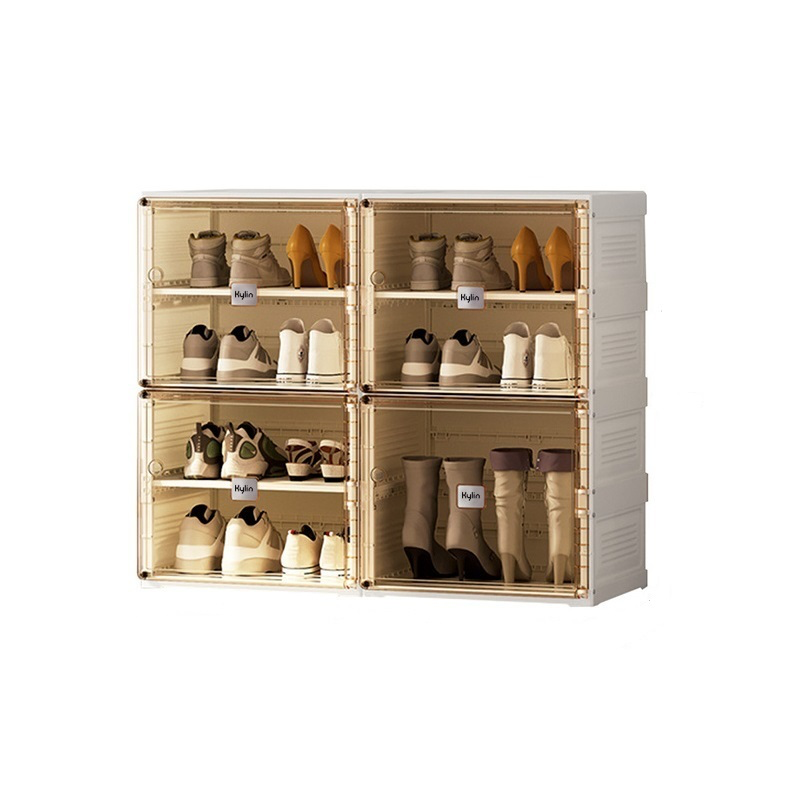 Kylin Cubes Storage Folding Shoe Cabinet With 2 Column & 7 Grids 4 Brown Door Shoe Cabinets