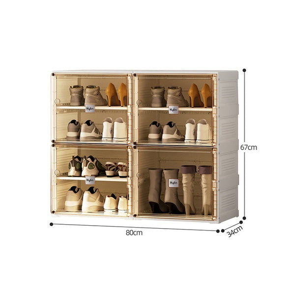 Kylin Cubes Storage Folding Shoe Cabinet With 2 Column & 7 Grids 4 Brown Door Shoe Cabinets