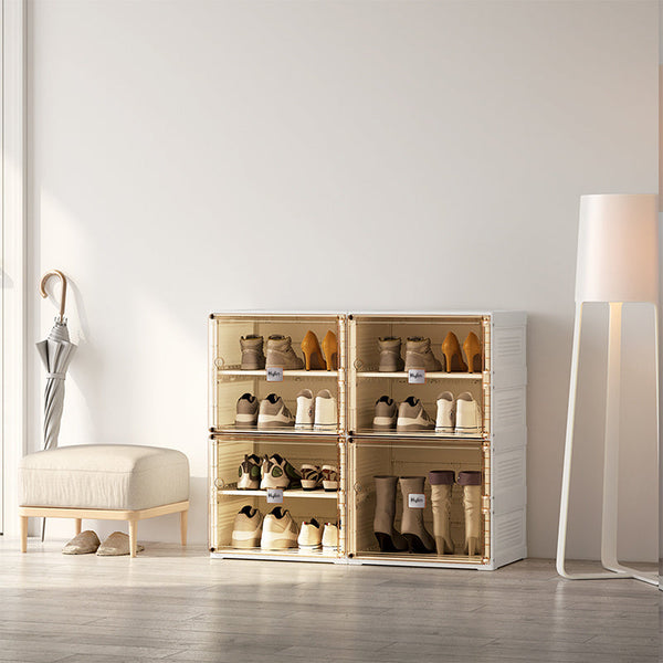 Kylin Cubes Storage Folding Shoe Cabinet With 2 Column & 7 Grids 4 Brown Door Shoe Cabinets